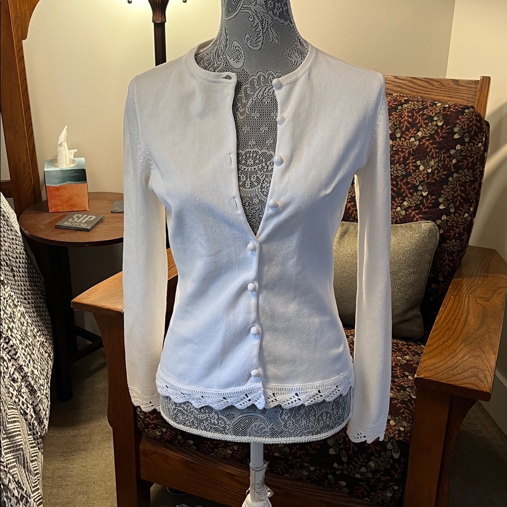 Harold's Classic White Cardigan Top with Knitted Details 87% Cotton